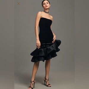 ANTHROPOLOGIE VELVET RUFFLE GOWN- ASYMMETRICAL HEM- SIZE 6